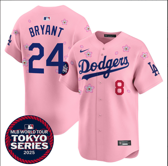 Men Los Angeles Dodgers 24 Bryant Tokyo Series 2025 pink Limited Stitched Jersey